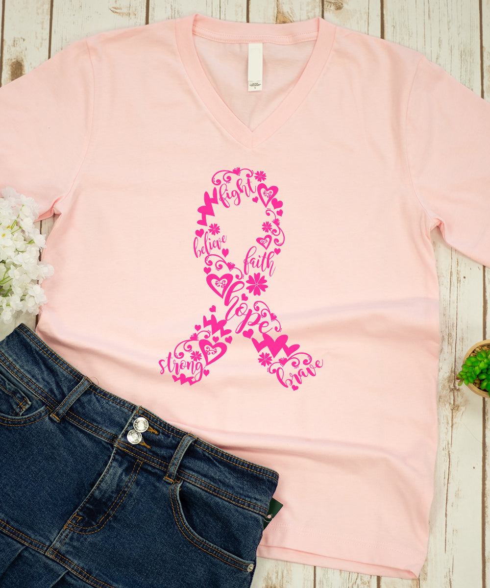 October Breast Cancer Ribbon V-Neck